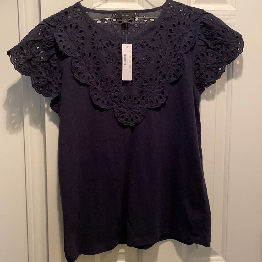 NWT J Crew Navy eyelet T-shirt